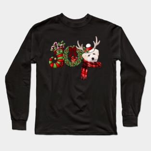 Christmas Joy Dwarf Stocking Reindeer White Maltipoo Long Sleeve T-Shirt